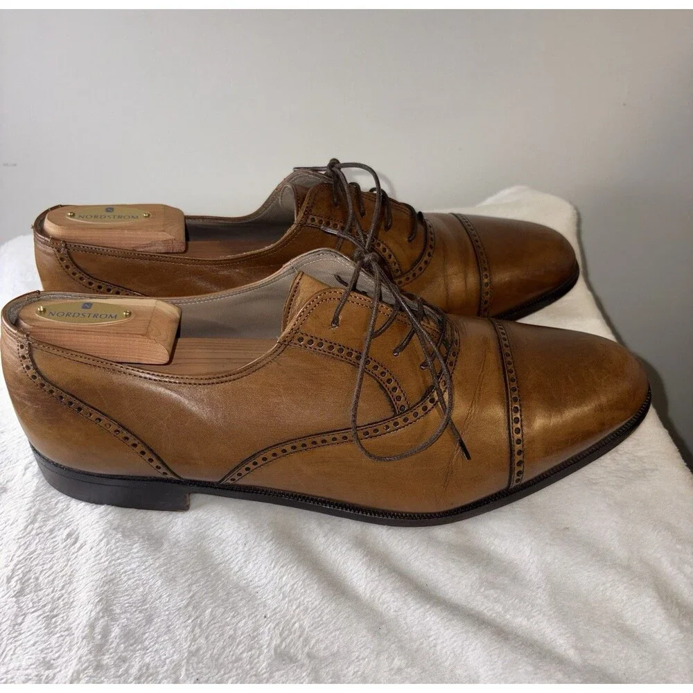 Bally 12 D Brogue Captoe Tan Leather Lace-up Dress Shoes